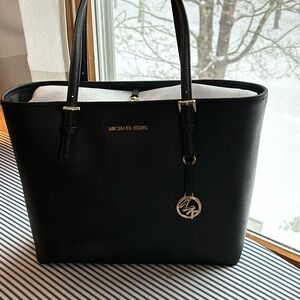 Black leather MK bag/tote. 15 x 10 x 4.5”.